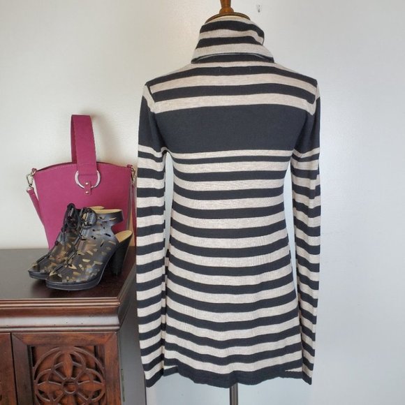 Joan Vass Black Brown Soft Lightweight Striped Turtleneck Sweater Size XS - Picture 4 of 7